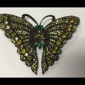 New vintage look butterfly pin green rhinestones Austrian crystals brooch